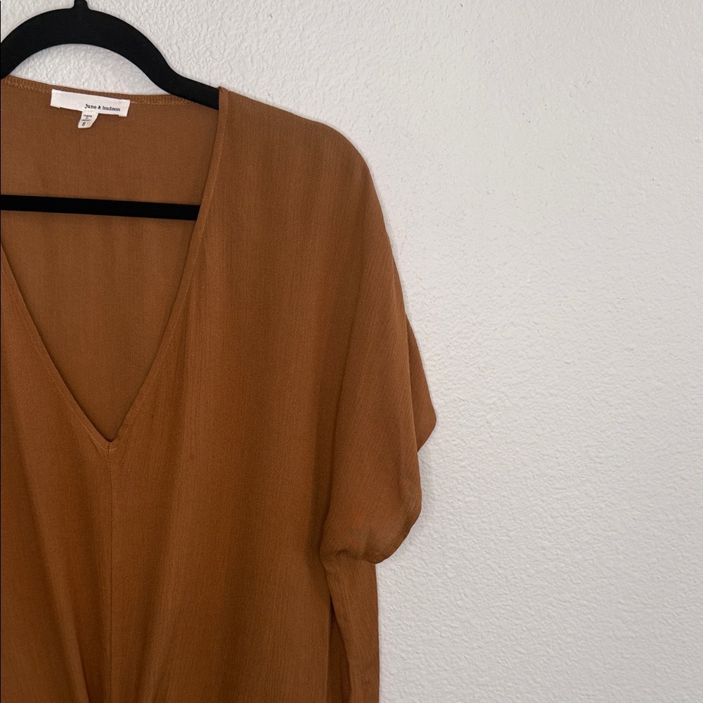 June & Hudson Brown V-Neck Top